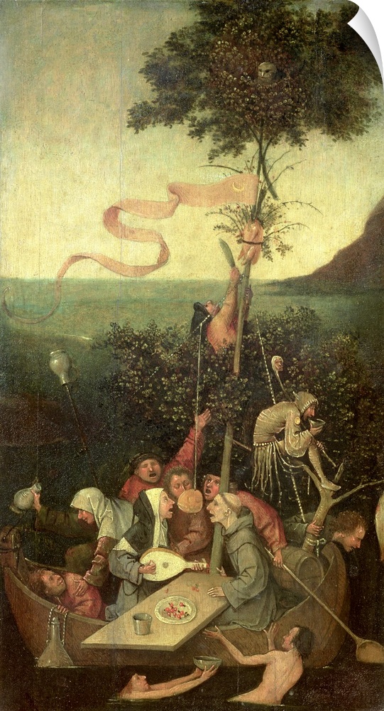 XIR29110 The Ship of Fools, c.1500 (oil on panel); by Bosch, Hieronymus (c.1450-1516); 58x32 cm; Louvre, Paris, France; La...