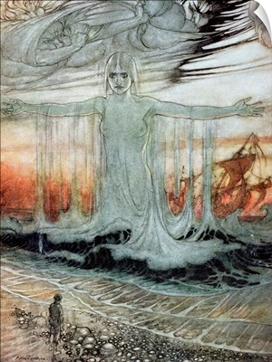 The Shipwrecked Man and the Sea, illustration from Aesop's Fables