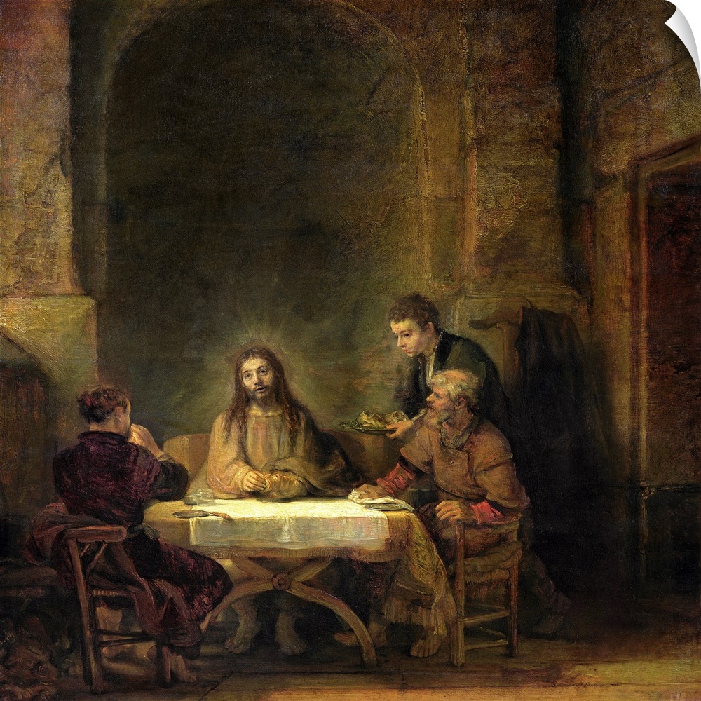 XIR24941 The Supper at Emmaus, 1648 (oil on panel)  by Rembrandt Harmensz. van Rijn (1606-69); 68x65 cm; Louvre, Paris, Fr...