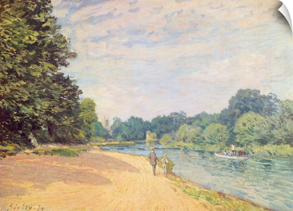 BAL75908 The Thames with Hampton Church, 1874  by Sisley, Alfred (1839-99); oil on canvas; 50x65 cm; Private Collection; E...