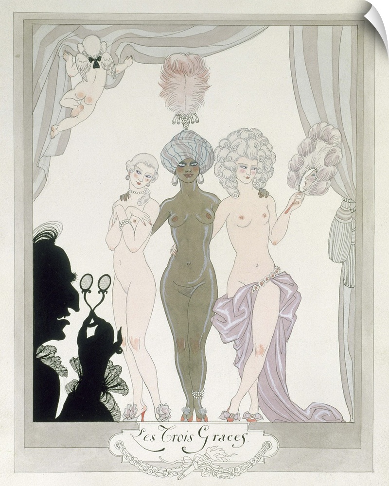 CH139962 The Three Graces (pen, ink and w/c on paper) by Barbier, Georges (1882-1932); 31.5x26.2 cm; Private Collection; P...