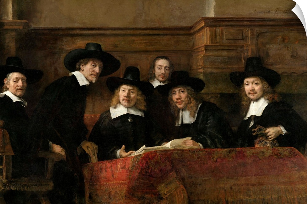 Painting by Rembrandt of the Wardens of the Amsterdam Drapers' Guild, Known as The Syndic.