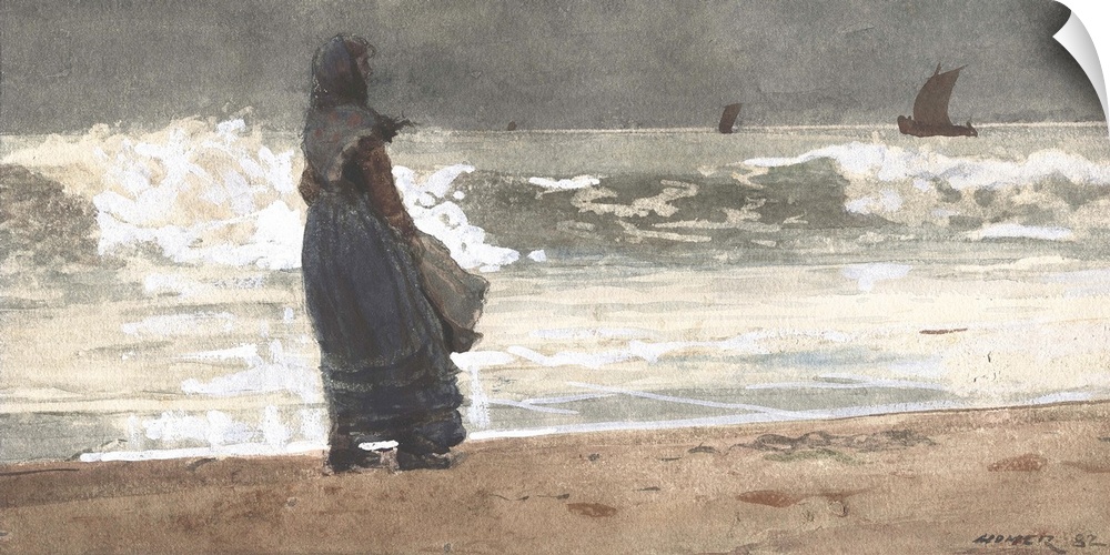 The Watcher, Tynemouth, 1882, transparent and opaque watercolor, with rewetting, blotting, and scraping, heightened with g...