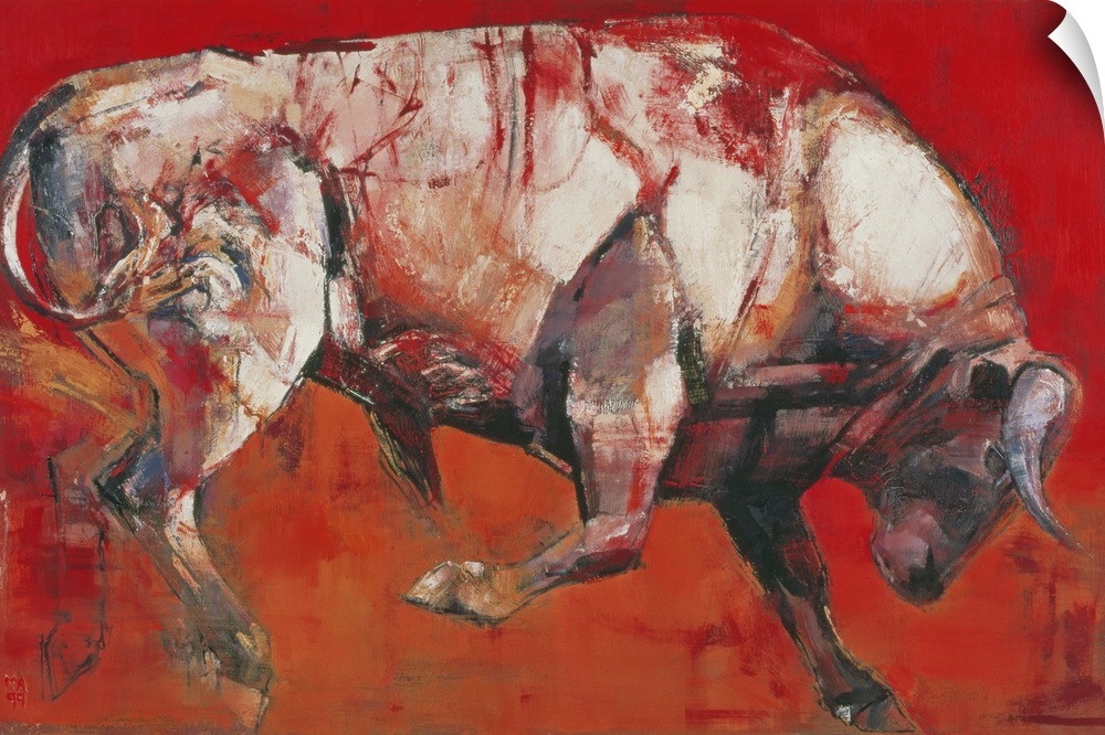 Contemporary painting of a large white bull.