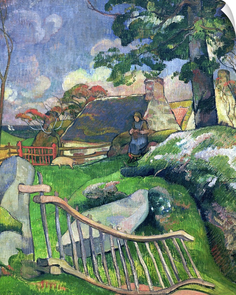 XIR37631 The Wooden Gate or, The Pig Keeper, 1889 (oil on canvas)  by Gauguin, Paul (1848-1903); 92.5x73 cm; Private Colle...