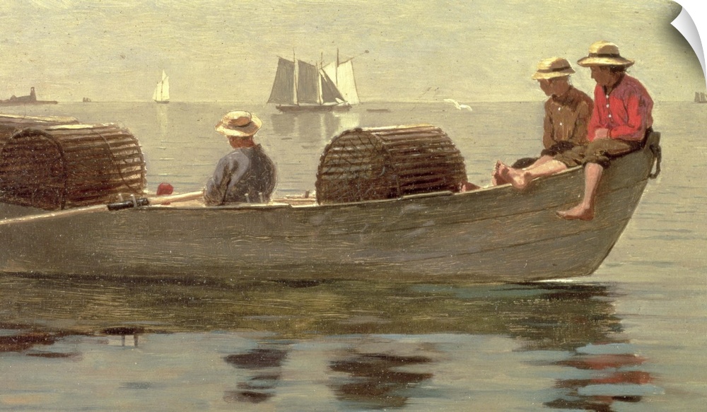 Three Boys in a Dory, 1873 (oil on panel) by Homer, Winslow (1836-1910)