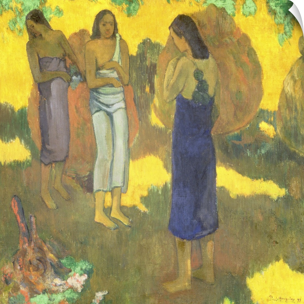 XIR106356 Three Tahitian Women against a Yellow Background, 1899 (oil on canvas); by Gauguin, Paul (1848-1903); 68x74 cm; ...