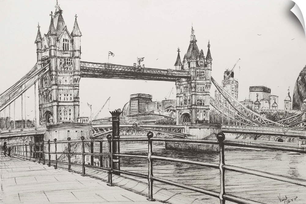 Contemporary artwork of a the Tower Bridge in London.