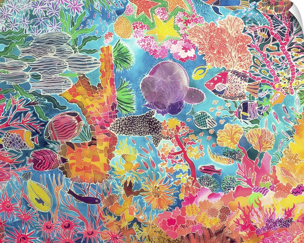 Contemporary painting of a brightly colored tropical reef.