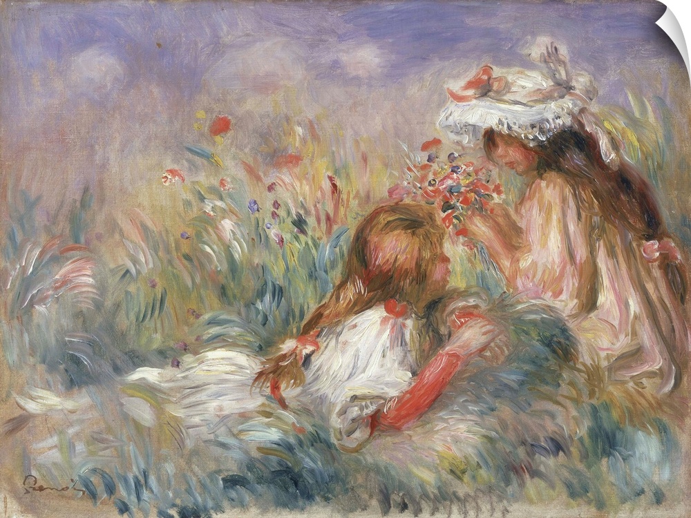 Two Children Seated Among Flowers, 1900 (Originally oil on canvas)