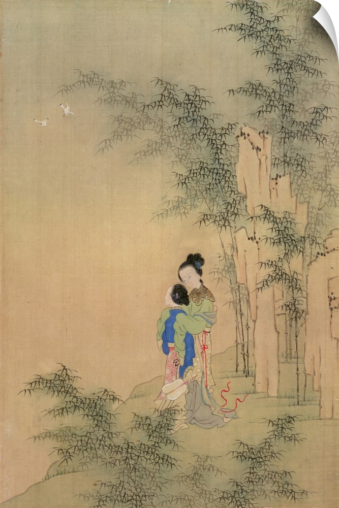 Two Figures Embracing (Originally ink on silk)