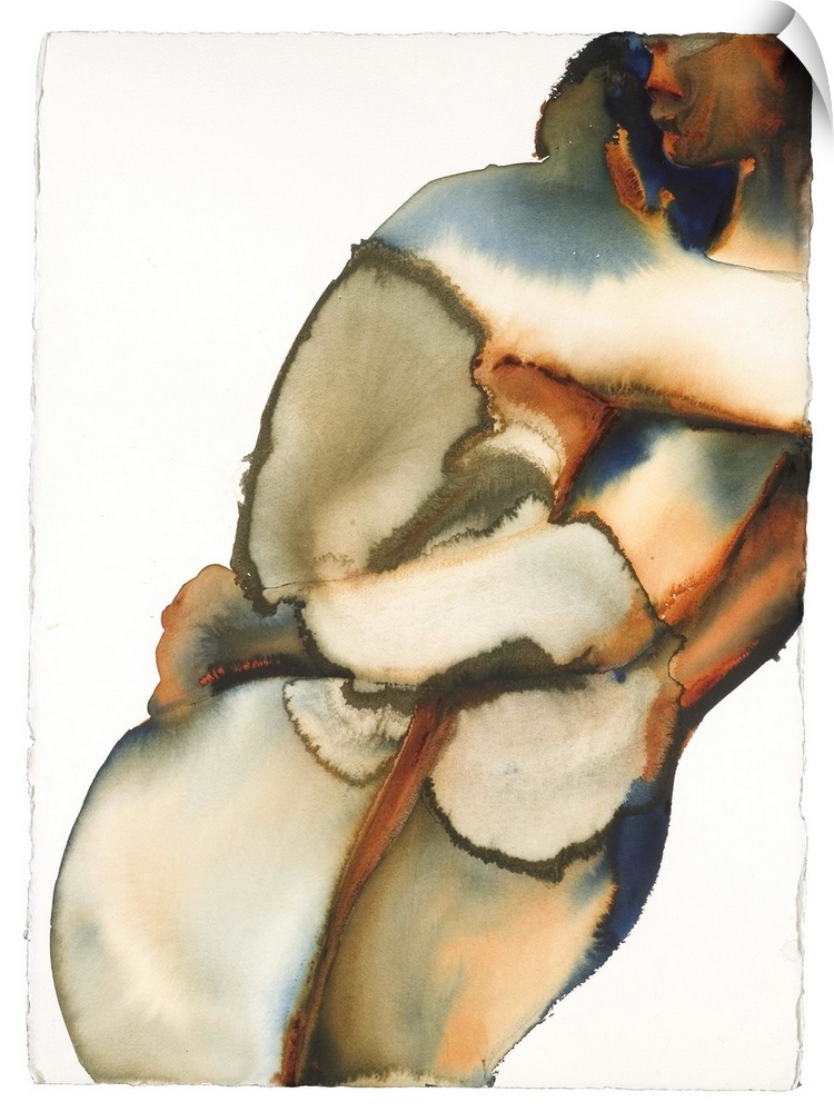 Contemporary painting of two nude figures in an embrace.