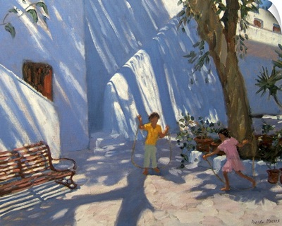 Two girls skipping, Mykonos