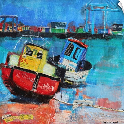 Two Jolly Fishing Boats 2012, acrylic/ paper collage