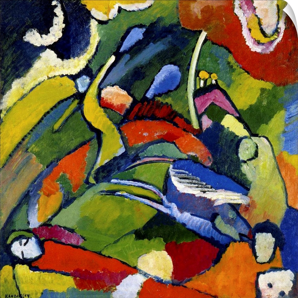Two Riders and a Figure Lying Down, c.1909-10 (originally oil on canvas) by Kandinsky, Wassily (1866-1944).
