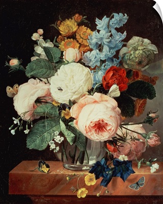 Vase of Flowers on a Marble Ledge by TF Ehaerts