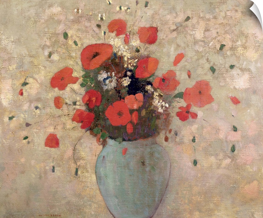 BRM191084 Vase of poppies (oil on canvas); by Redon, Odilon (1840-1916); 54.6x65.4 cm; Private Collection; French, out of ...