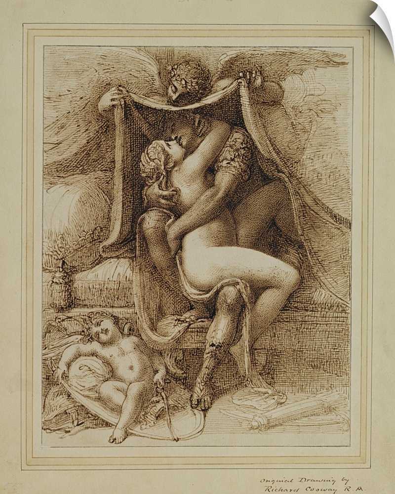 XYC156345 Venus and Mars, c.1790 (pen and brown ink on paper) by Cosway, Richard (1742-1821)