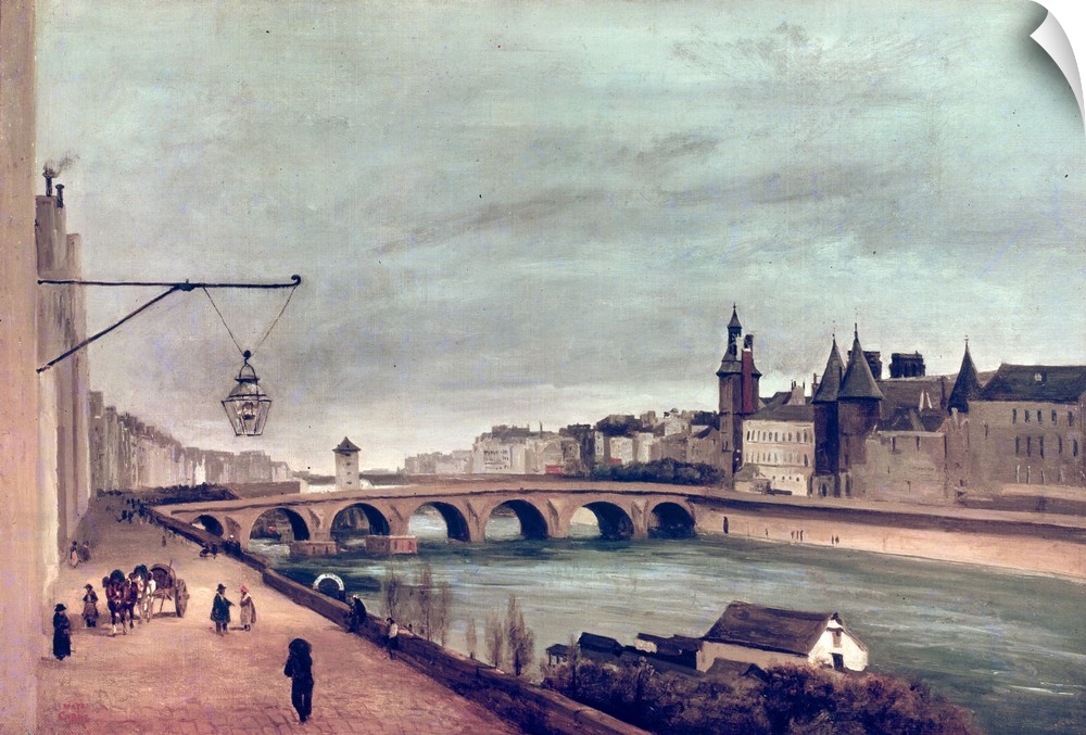 XIR220937 View of the Pont au Change from Quai de Gesvres, Summer 1830 (oil on canvas) by Corot, Jean Baptiste Camille (17...