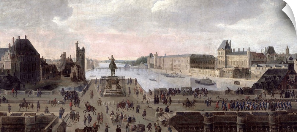 Le Pont Neuf et la Seine, vers l'aval; equestrian statue of Henri IV (1553-1610);