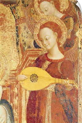 Virgin and Child Enthroned with six angels, detail of an angel musician, 1437-44