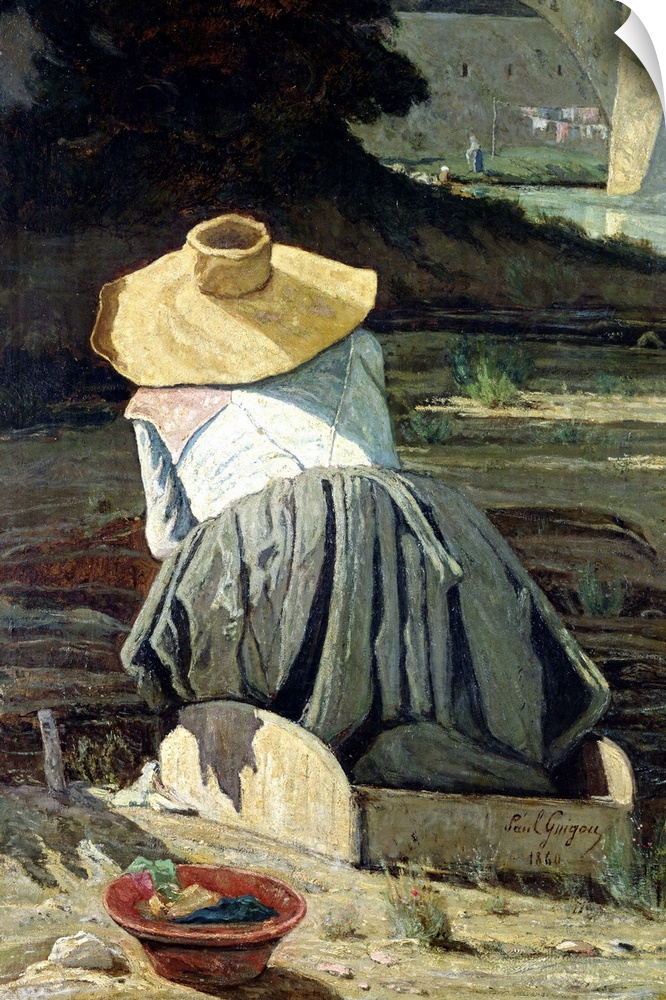 XIR83574 Washerwoman by the River, 1860 (oil on canvas); by Guigou, Paul Camille (1834-71); Musee d'Orsay, Paris, France; ...