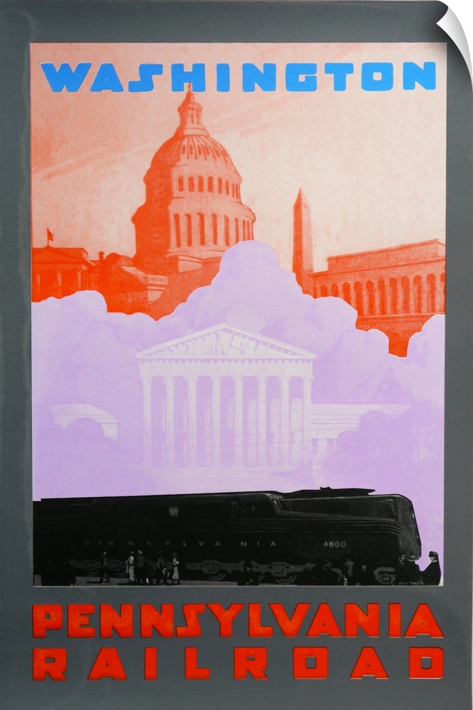 Contemporary artwork of a travel poster for Washington DC via the Pennsylvania Railroad.