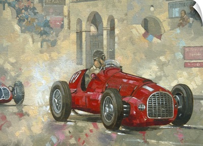 Whitehead's Ferrari passing the pavilion, Jersey