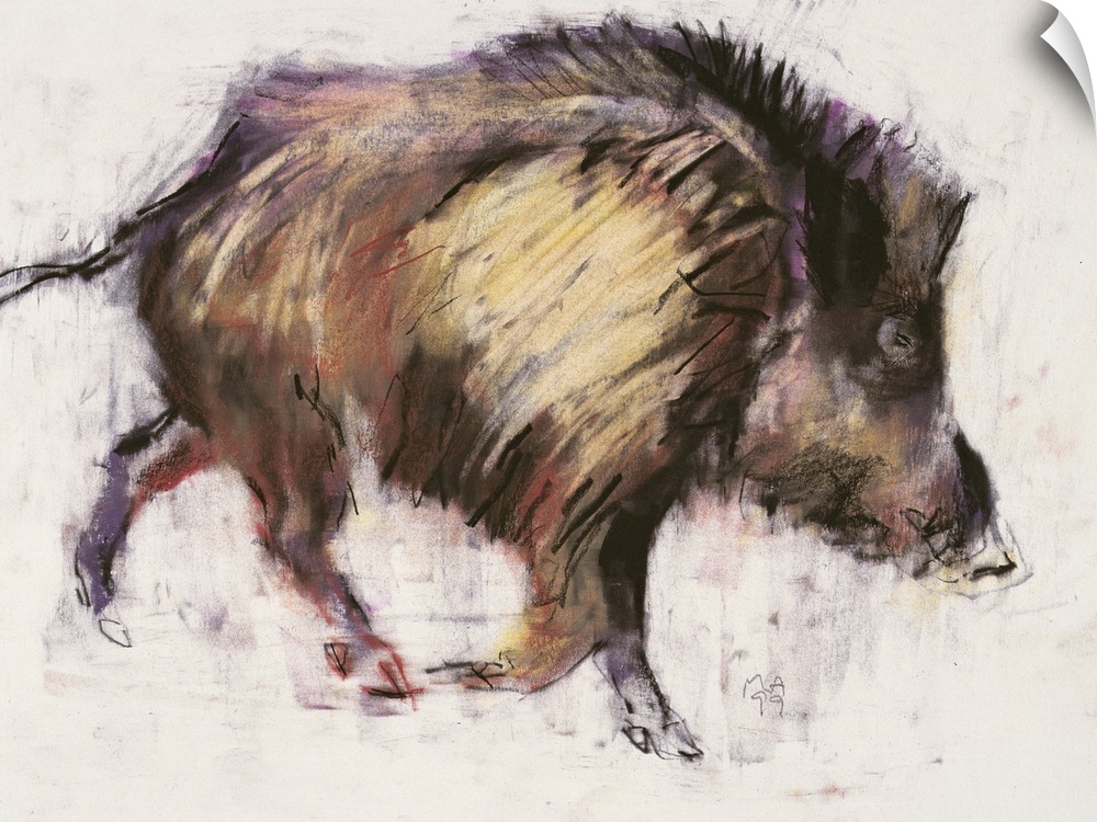 Contemporary painting of a wild boar running.