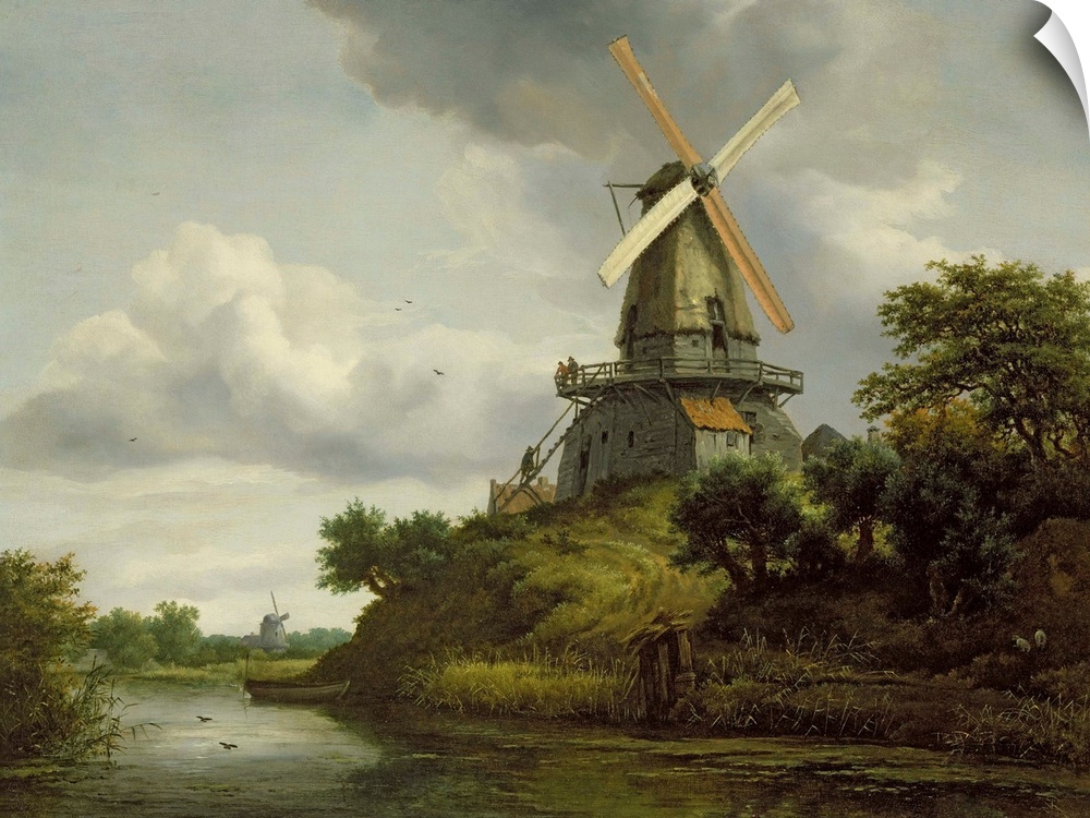 BAL227465 Windmill by a River (oil on canvas)  by Ruisdael, Jacob Isaaksz. or Isaacksz. van (1628/9-82); 49.5x66.5 cm; Pri...