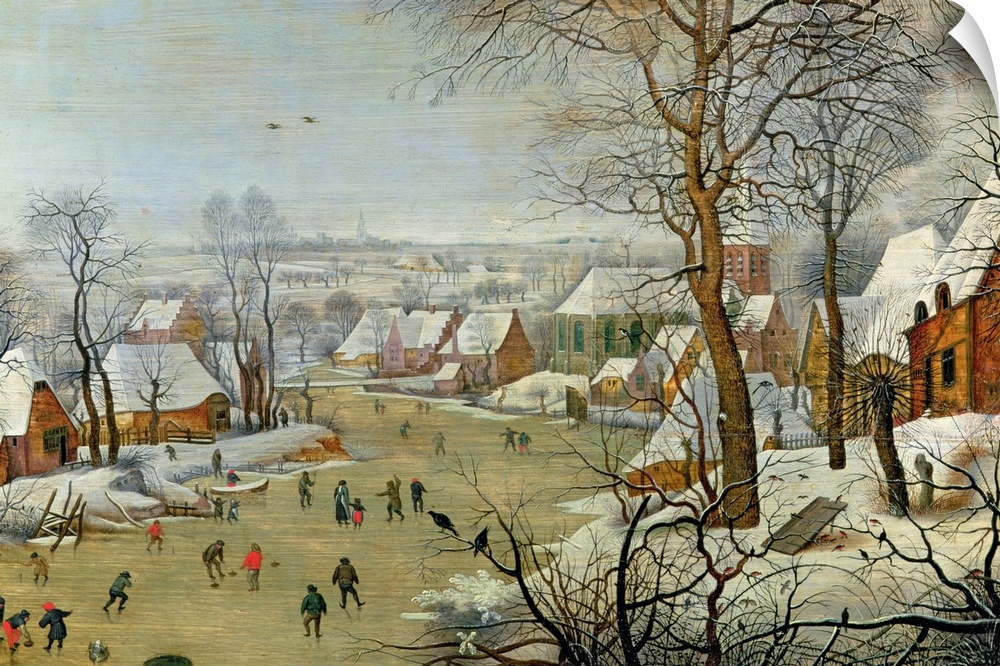 BAL37598 Winter Landscape with Skaters and a Bird Trap  by Brueghel, Pieter the Younger (c.1564-1638); oil on canvas; Herm...