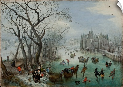 Winter Landscape With Skaters Near A Castle, 1615