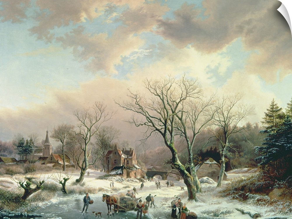 BAL4940 Winter Scene  by Velzen, Johannes Petrus van (1816-53); oil on canvas; Private Collection; Dutch, out of copyright