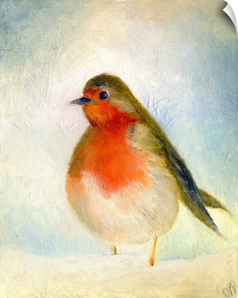 Contemporary artwork of a garden bird against a soft background.