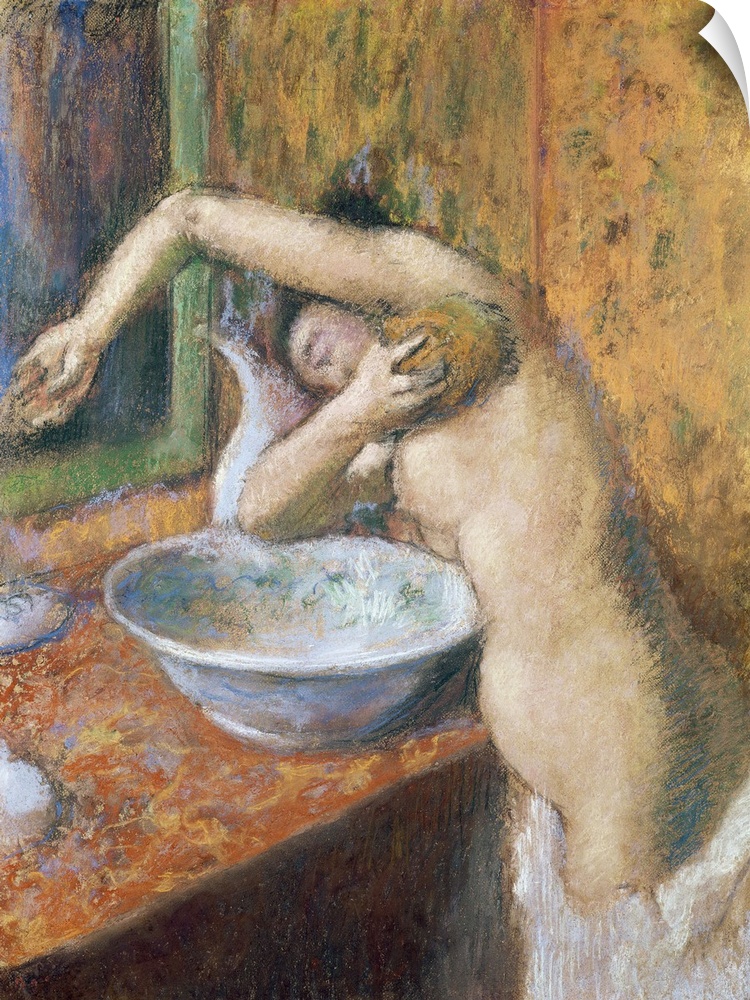 Woman washing herself (pastel) by Degas, Edgar (1834-1917)