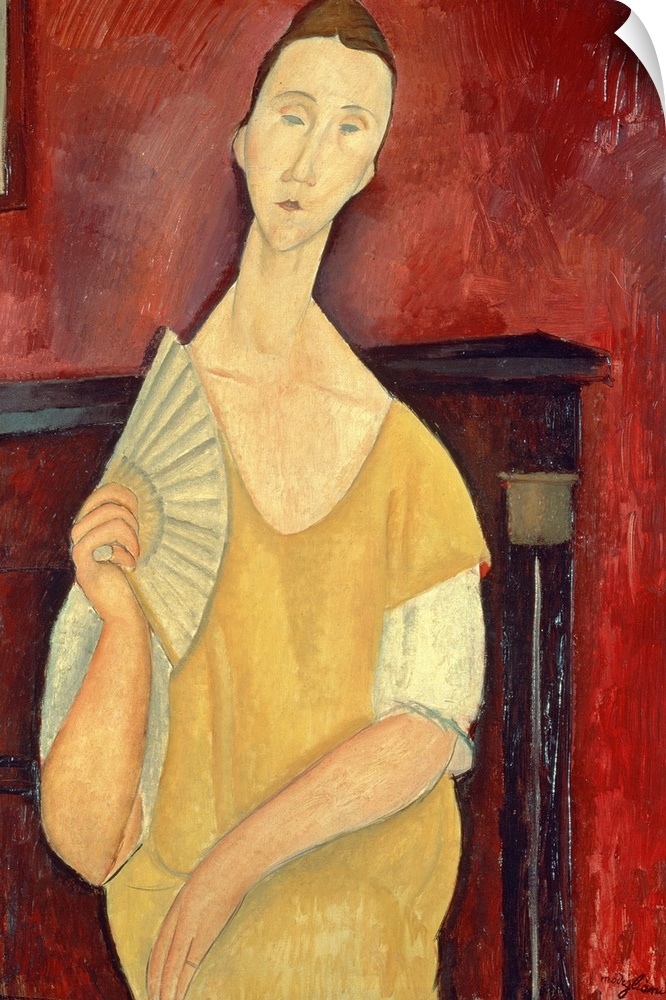 XIR96791 Woman with a Fan (Lunia Czechowska) 1919 (oil on canvas)  by Modigliani, Amedeo (1884-1920); 100x65 cm; Musee d'A...