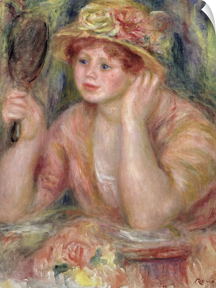 XOU28095 Woman with a Mirror, c.1915 (oil on canvas)  by Renoir, Pierre Auguste (1841-1919); 59.5x46.5 cm; Musee des Beaux...