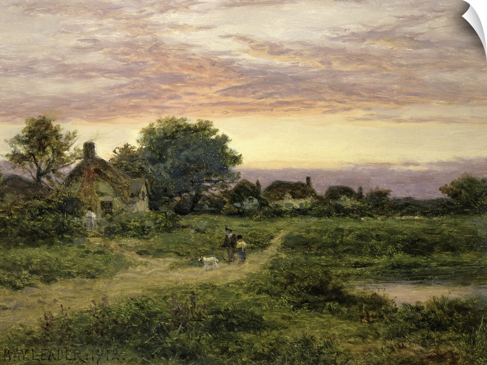 BAL33512 Worcestershire Cottages, 1912 (oil)  by Leader, Benjamin William (1831-1923); Private Collection; Waterhouse