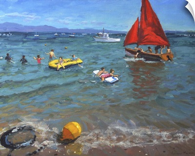 Yellow Buoy and Red Sails