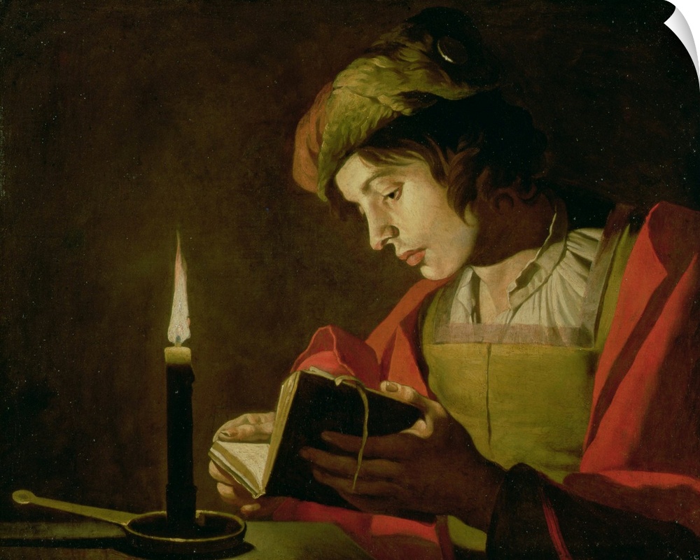 SNM128541 Young Man Reading by Candle Light (oil on canvas); by Stomer, (Stom) Matthias (c.1600-p.1650); 175x172 cm; . Nat...