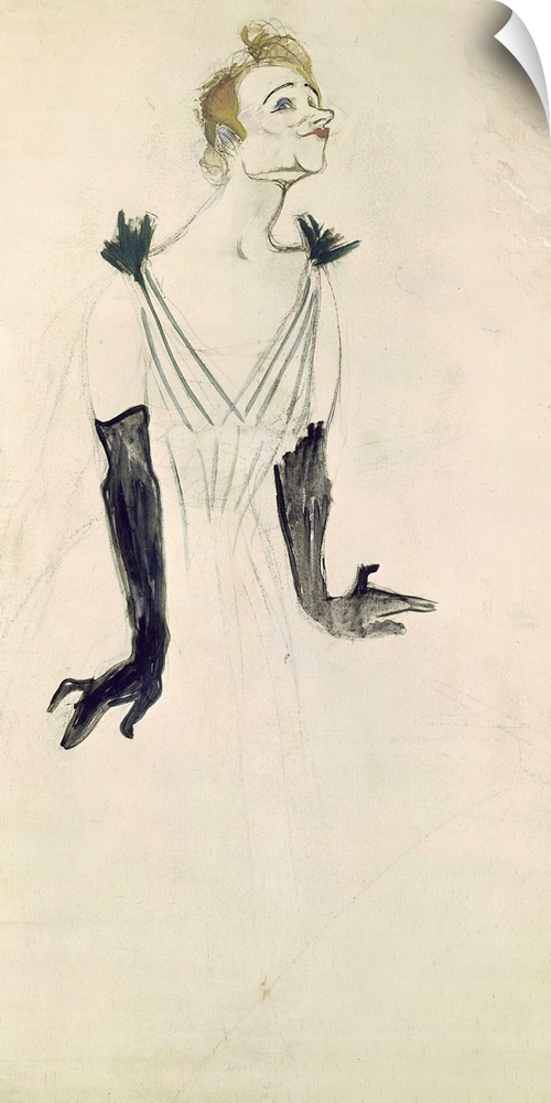 XIR7007 Yvette Guilbert (1865-1944), 1894 (charcoal and oil)  by Toulouse-Lautrec, Henri de (1864-1901); charcoal heighten...