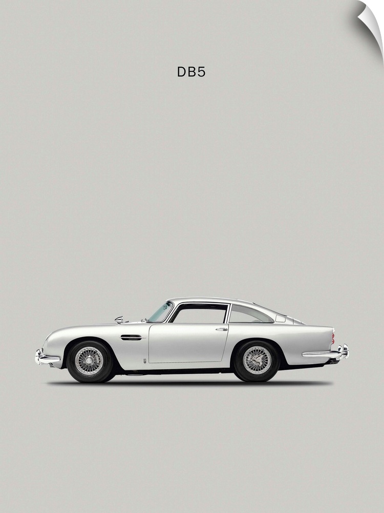 Photograph of a silver Aston DB5 1965 printed on a silver background.