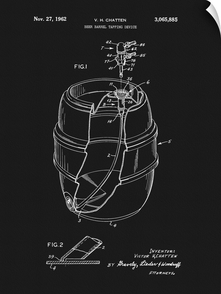 Black and white blueprint of the beer barrel, patented November 27, 1962.