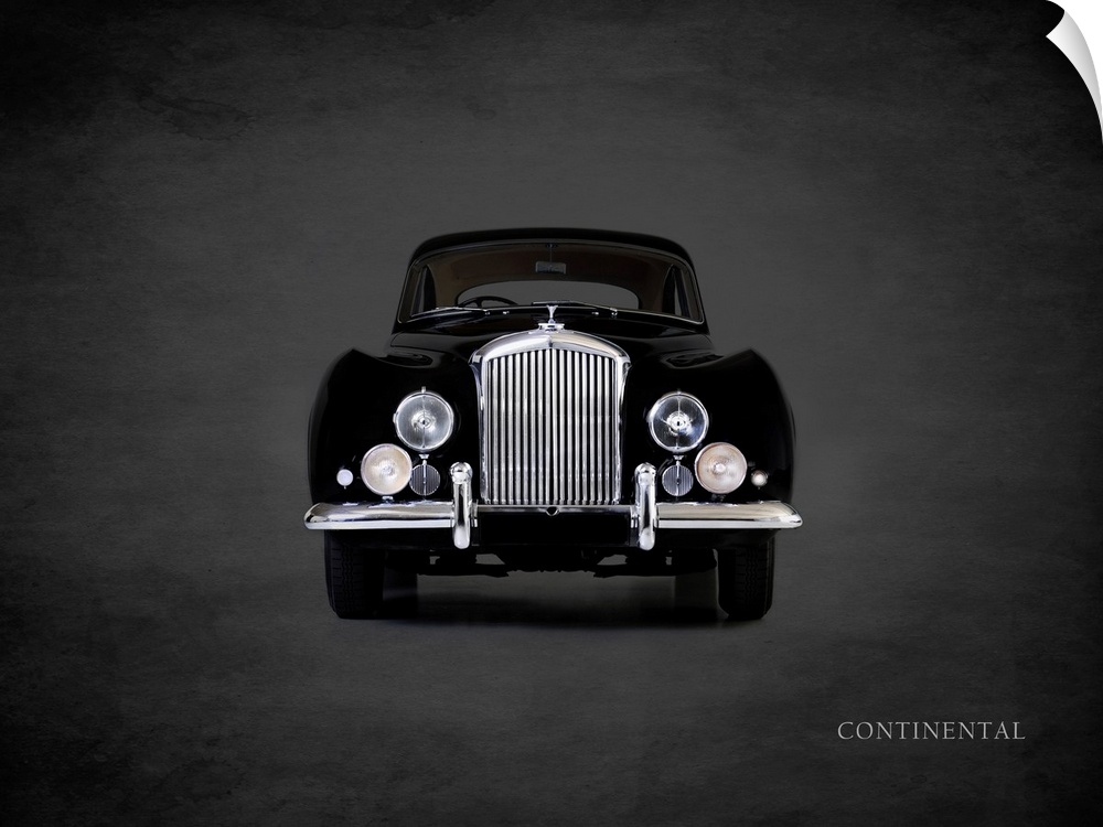Photograph of a black 1952 Bentley Continental printed on a black background with a dark vignette.
