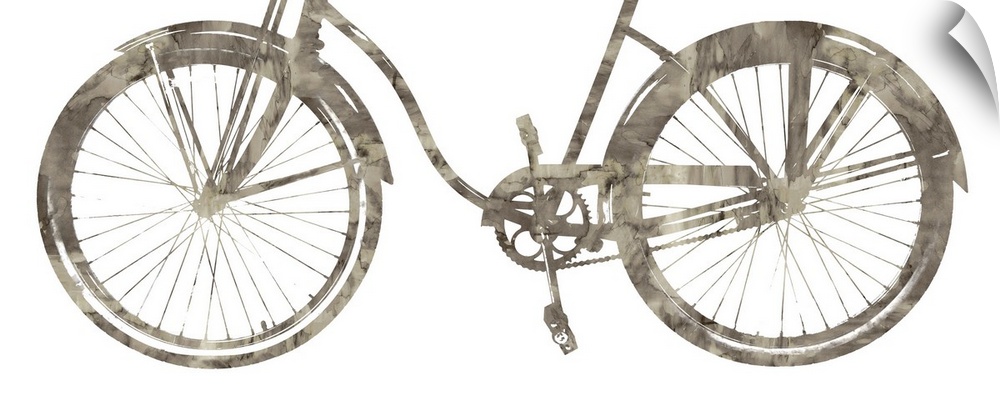 Silhouette of the bottom part of a bicycle in shades of gray on a white background.