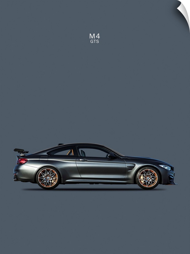 Photograph of a dark gray BMW M4 GTS printed on a dark gray background