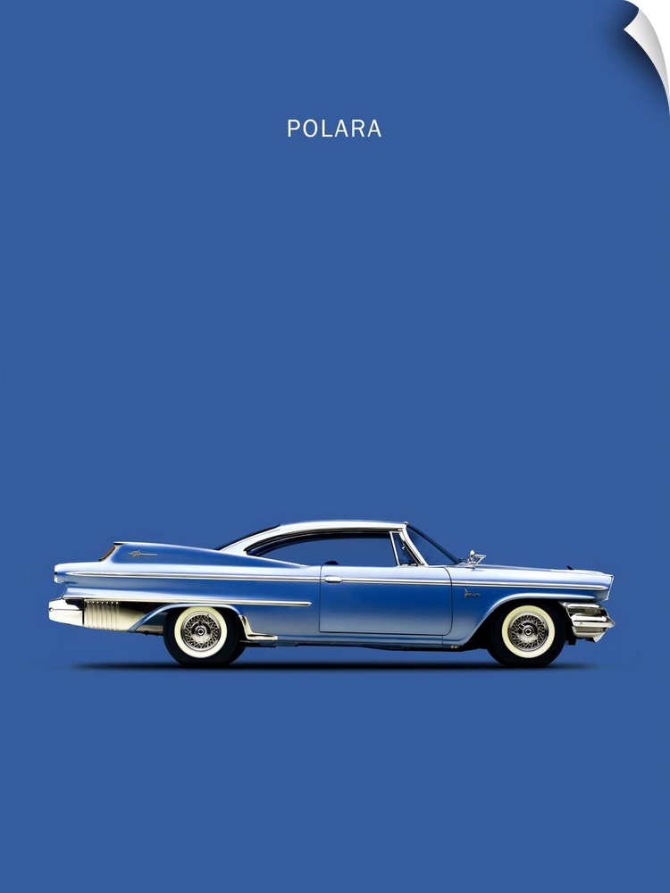 Photograph of a blue Dodge Polara D500 1960 printed on a blue background