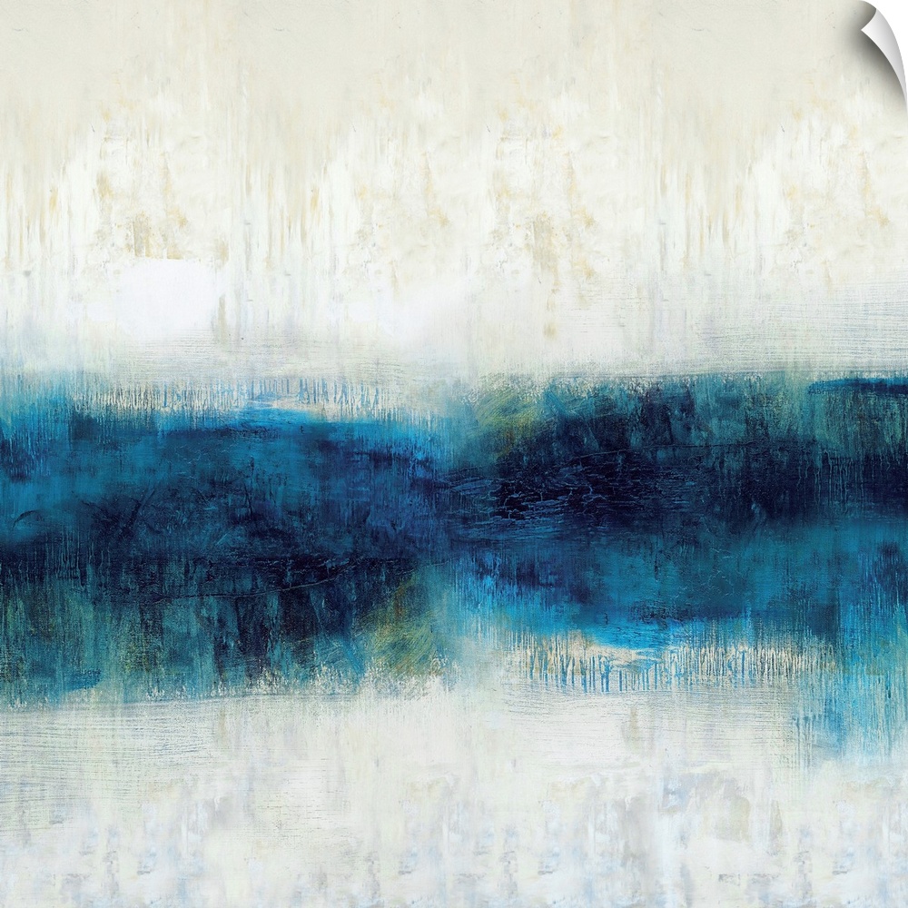 Square abstract art made with shades of blue and neutral hues.