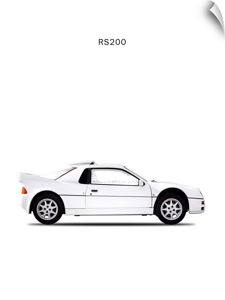 Photograph of a white Ford RS200 1987 printed on a white background