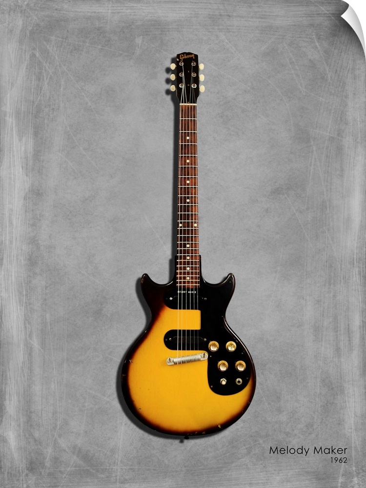 Photograph of a Gibson Melody Maker 62 printed on a textured background in shades of gray.